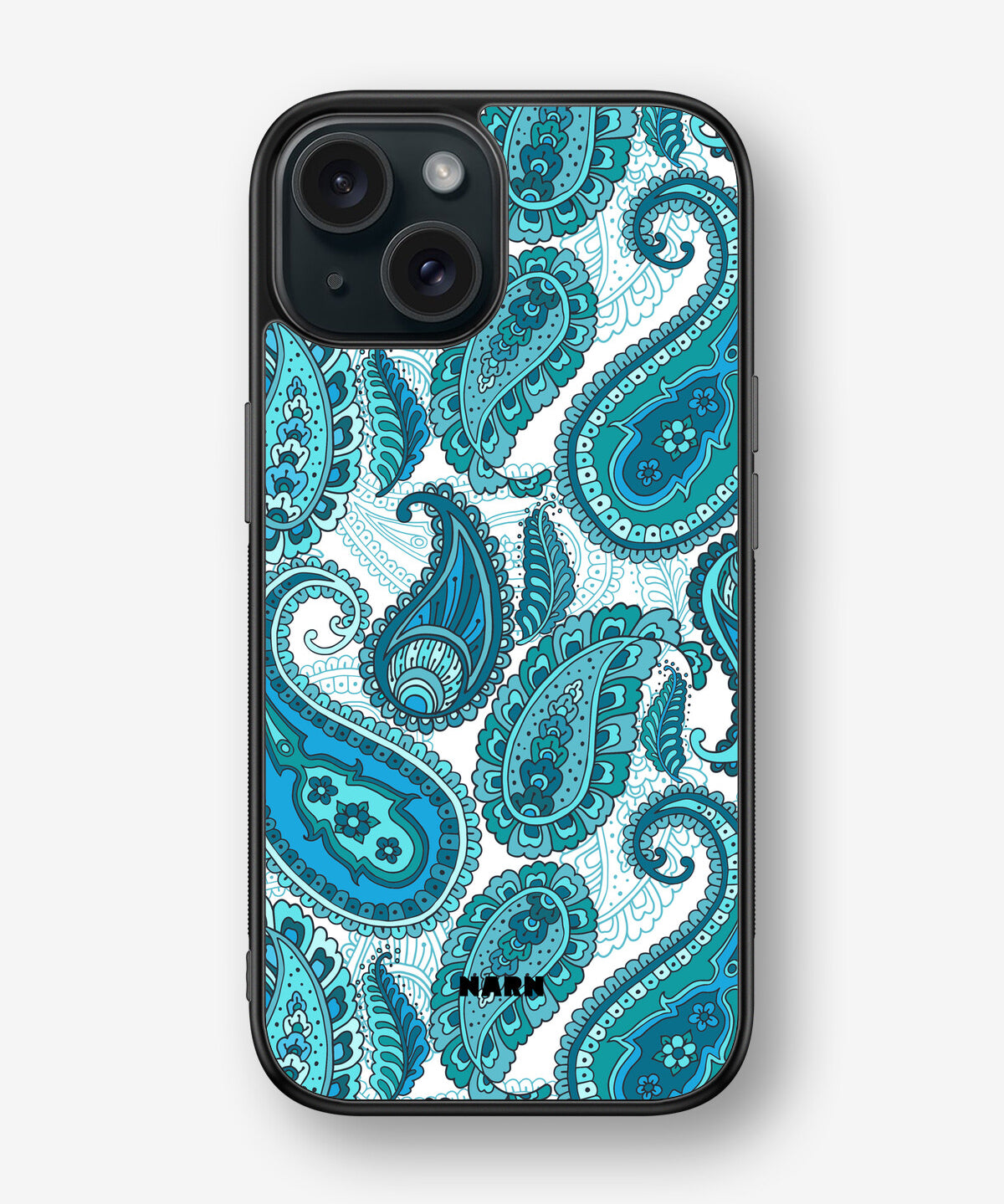 iPhone 15 Hard Case – Turquoise Paisley - View 1