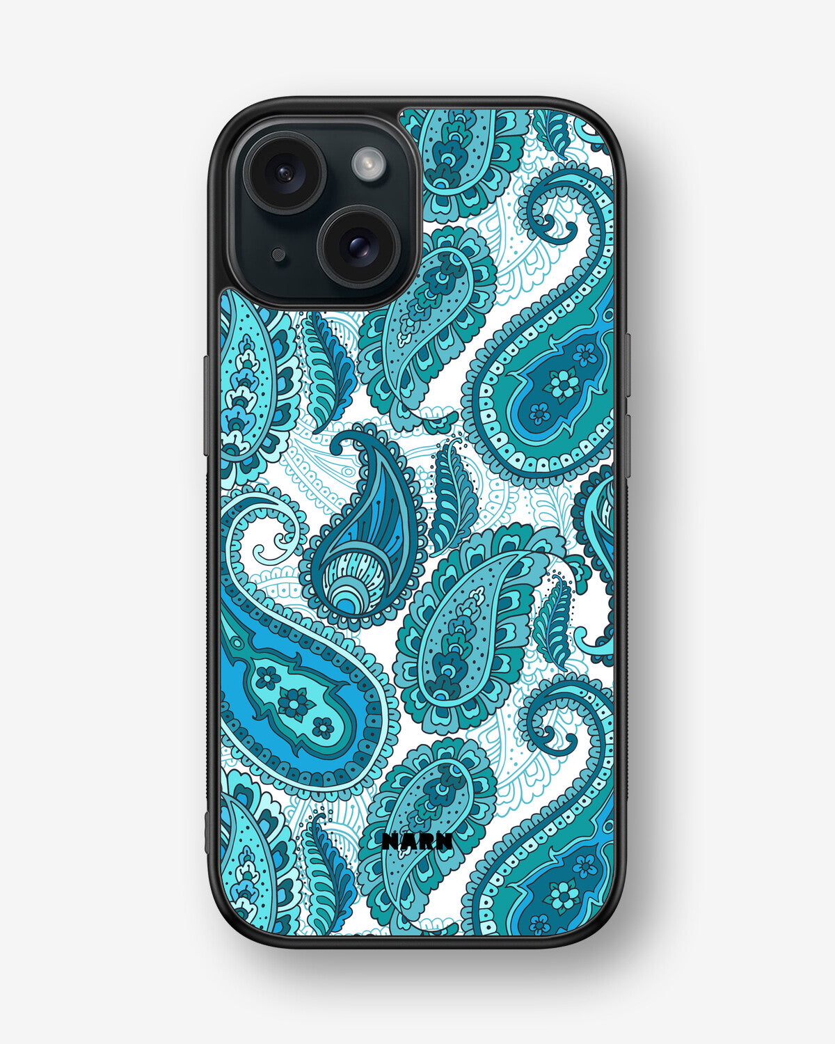 iPhone 15 Hard Case – Turquoise Paisley - View 1
