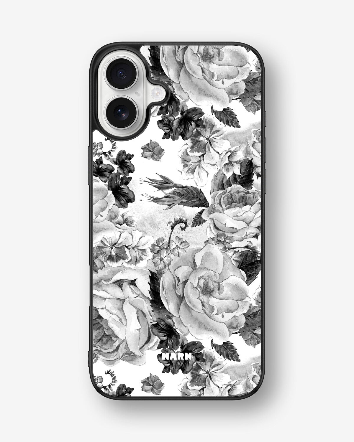 iPhone 16 Plus Hard Case – Black & White Bloom - View 1