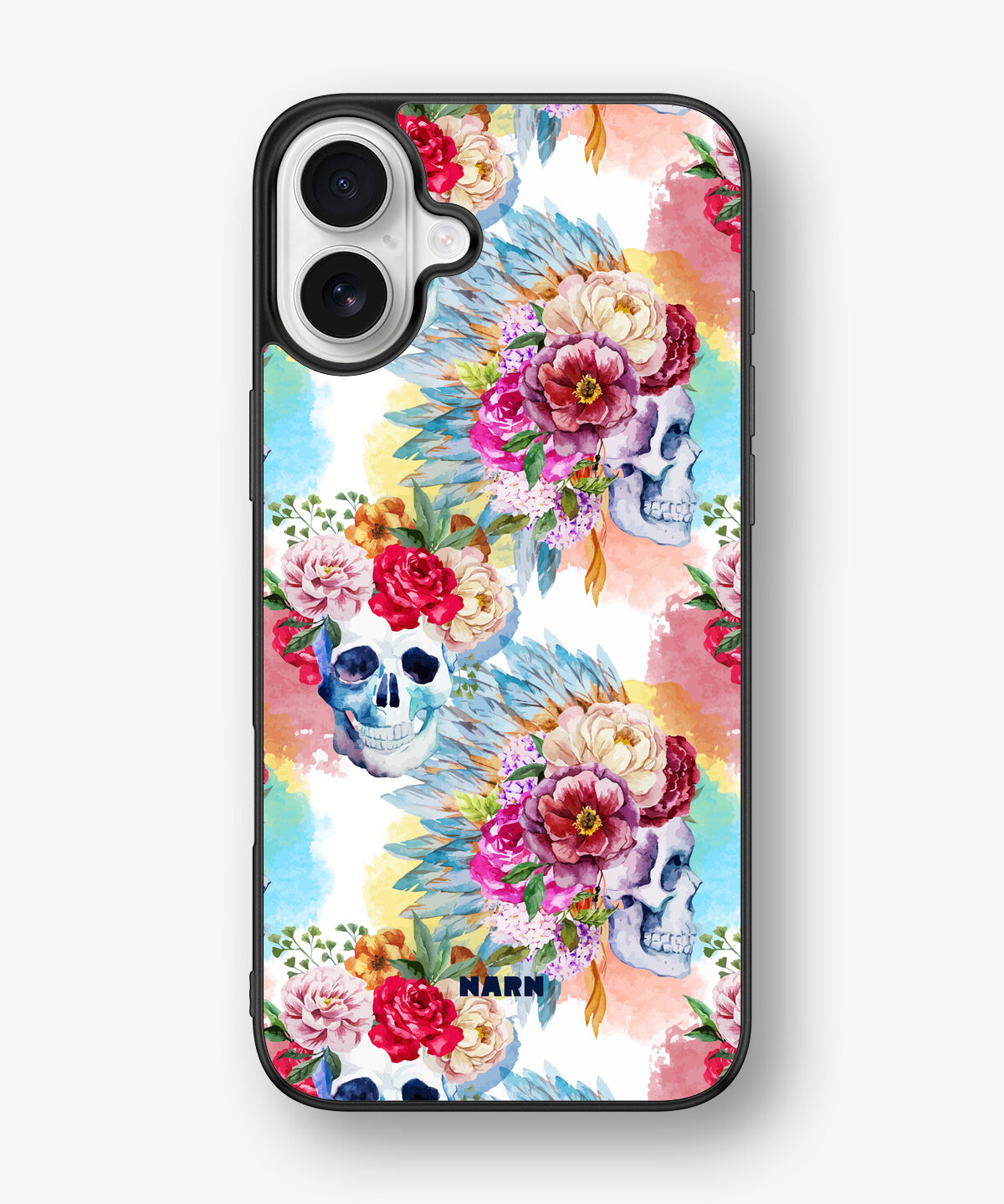 iPhone 16 Plus Hard Case – Flowered Skulls - View 1