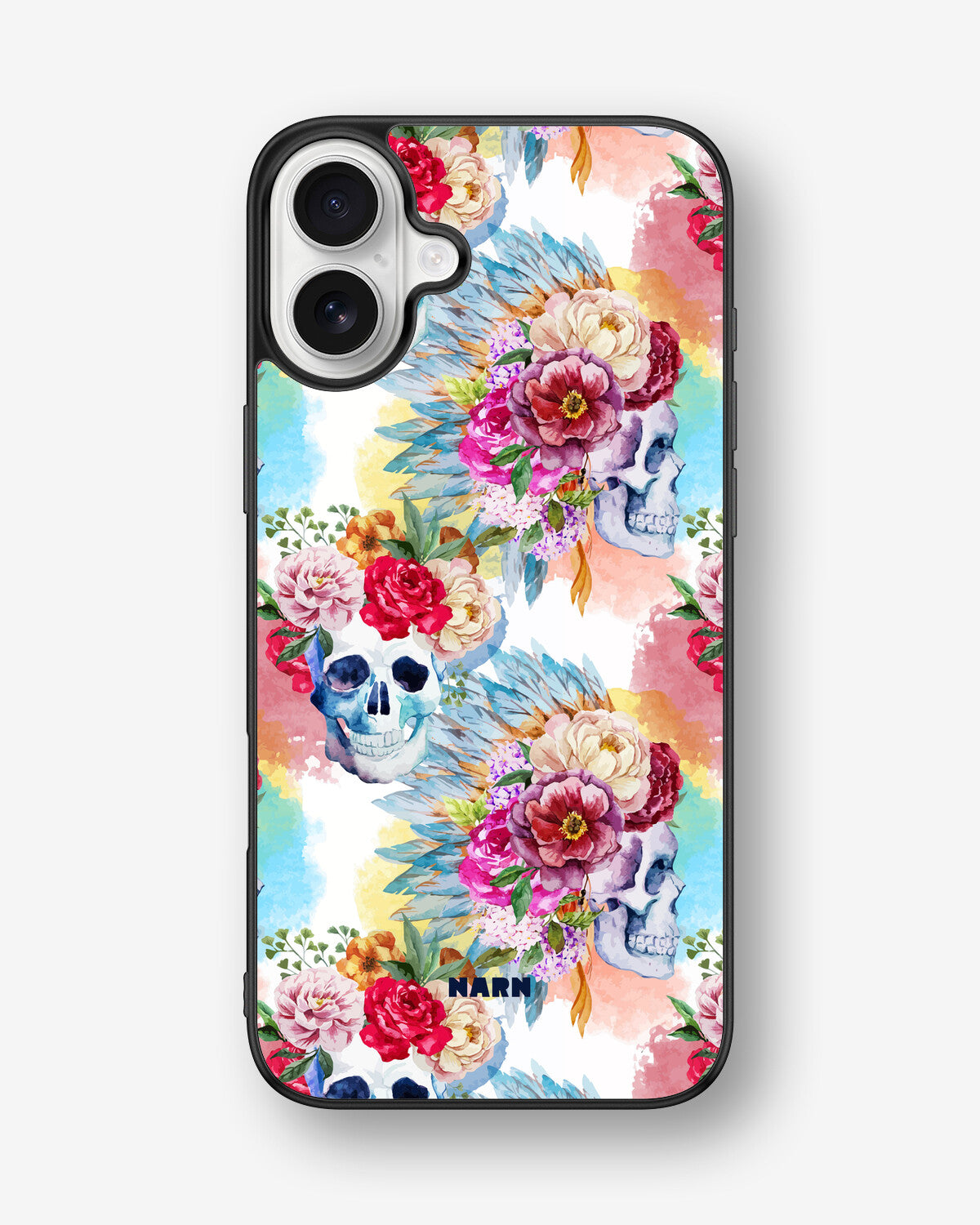 iPhone 16 Plus Hard Case – Flowered Skulls - View 1