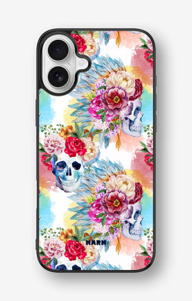 iPhone 16 Plus Hard Case – Flowered Skulls - View 1