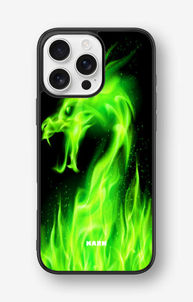iPhone 16 Pro Max Hard Case – Green Flames Dragon - View 1