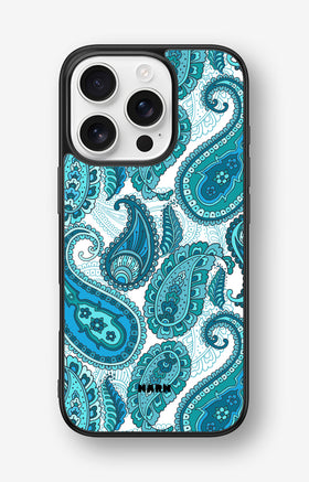 iPhone 16 Pro Hard Case – Turquoise Paisley - View 1
