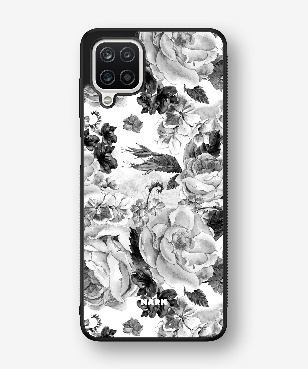 Samsung Galaxy A12 Hard Case – Black & White Bloom - View 1