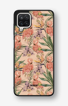Samsung Galaxy A12 Hard Case – Flamingos & Flowers - View 1