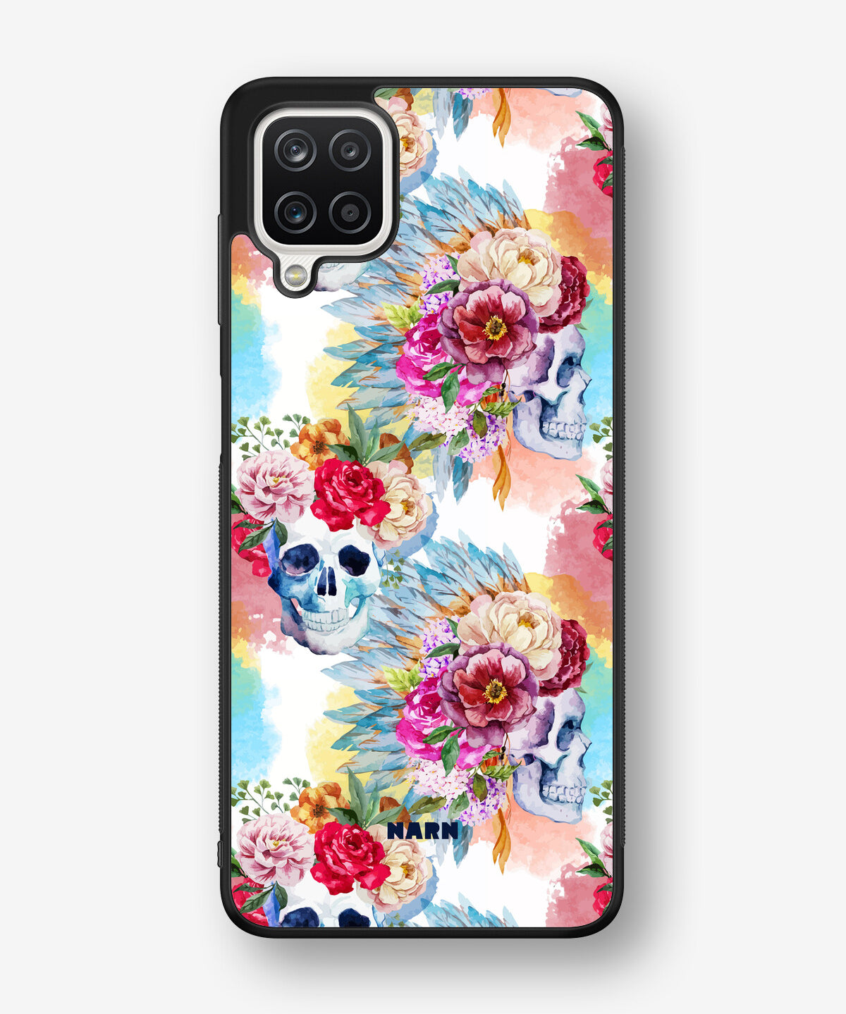 Samsung Galaxy A12 Hard Case – Flowered Skulls - View 1