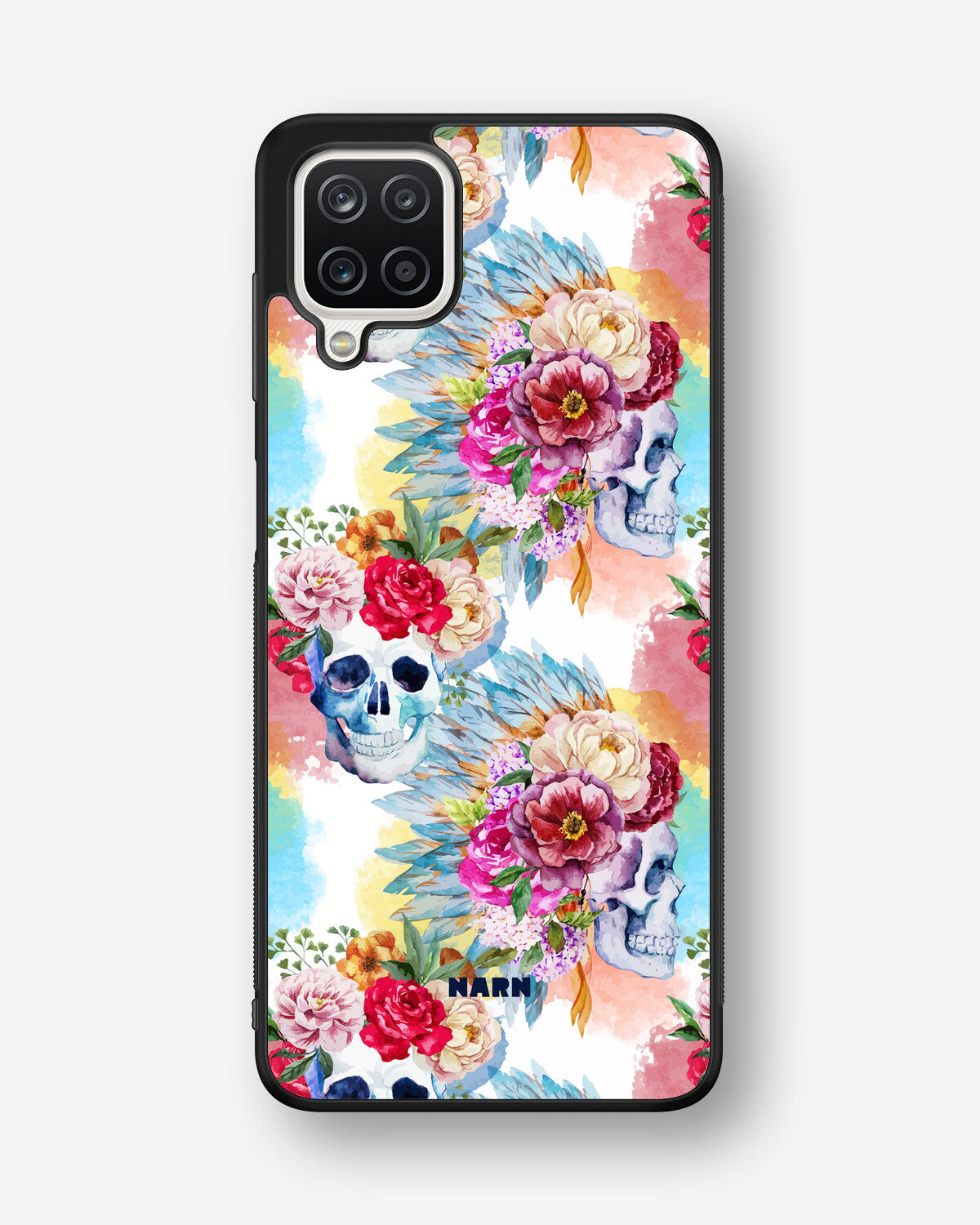 Samsung Galaxy A12 Hard Case – Flowered Skulls - View 1