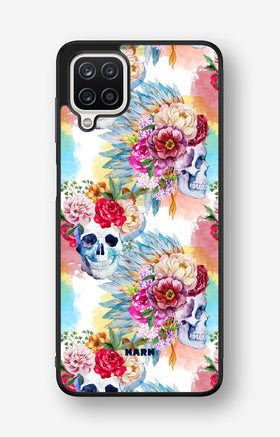 Samsung Galaxy A12 Hard Case – Flowered Skulls - View 1