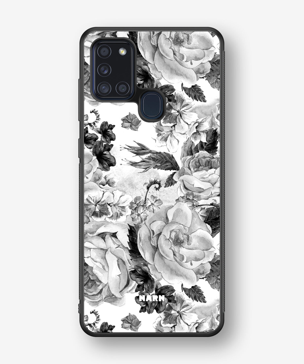 Samsung Galaxy A21s Hard Case – Black & White Bloom - View 1