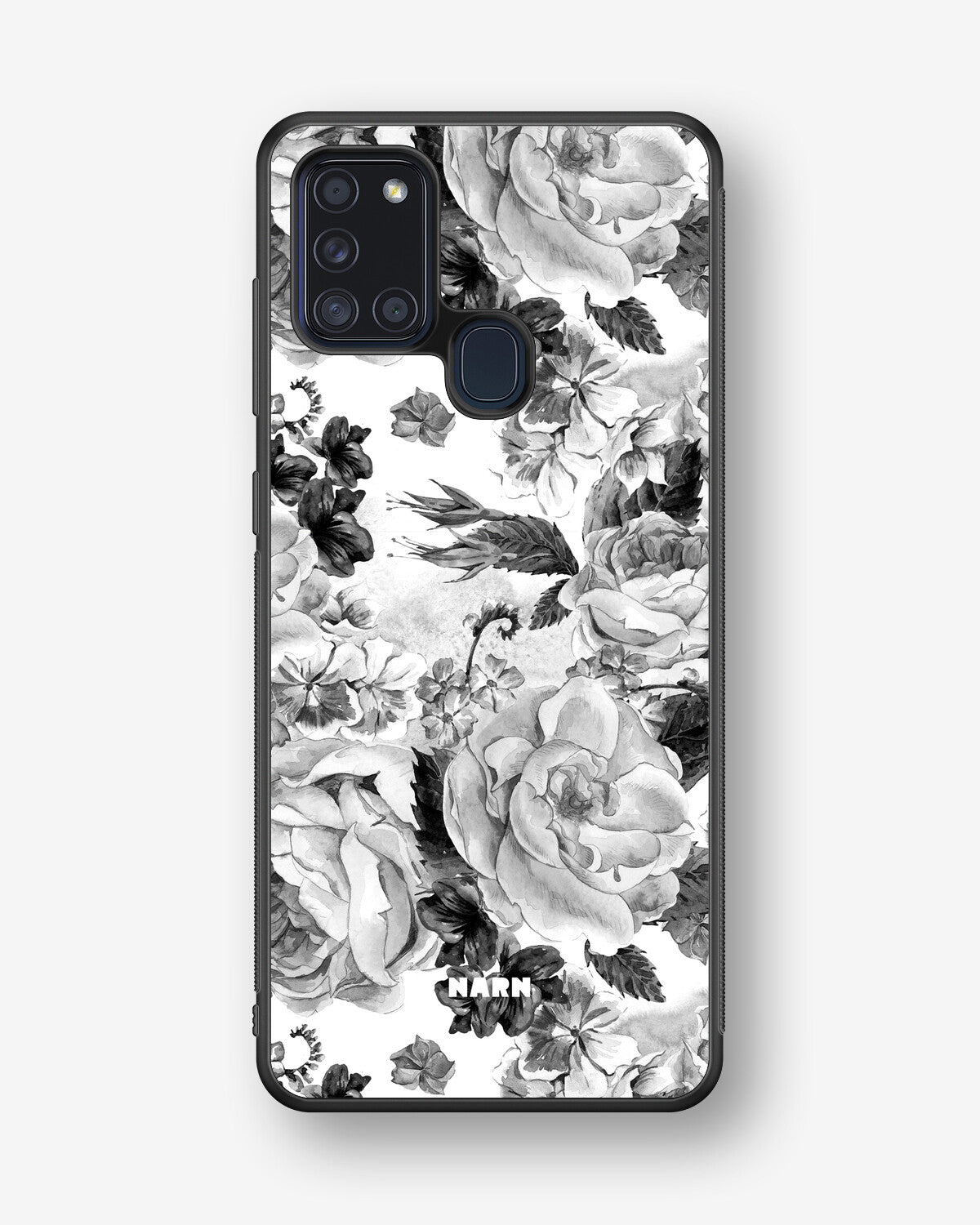 Samsung Galaxy A21s Hard Case – Black & White Bloom - View 1