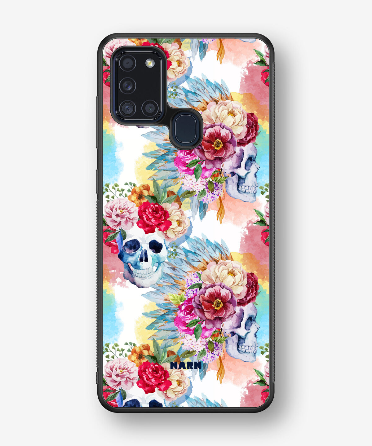 Samsung Galaxy A21s Hard Case – Flowered Skulls - View 1
