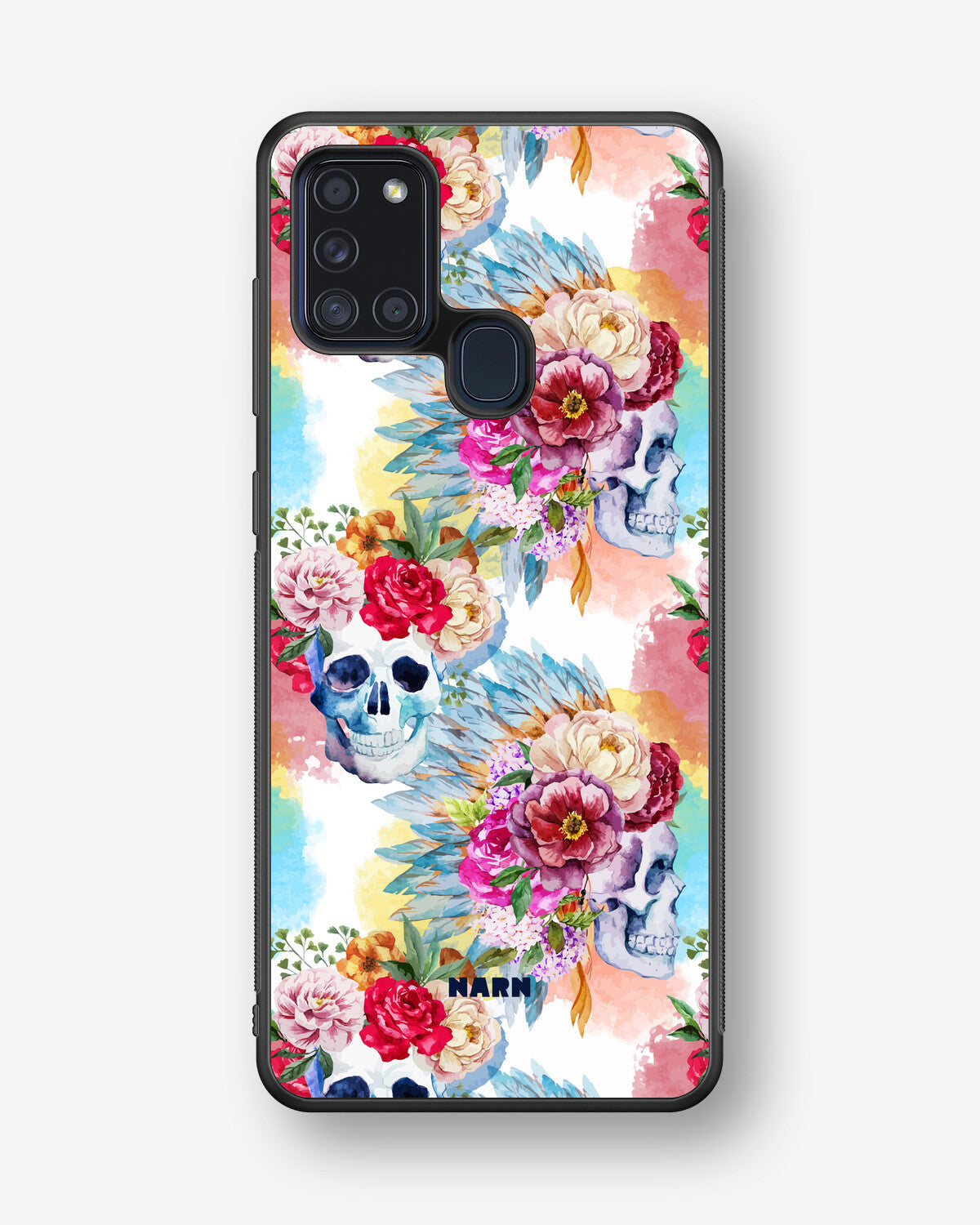 Samsung Galaxy A21s Hard Case – Flowered Skulls - View 1