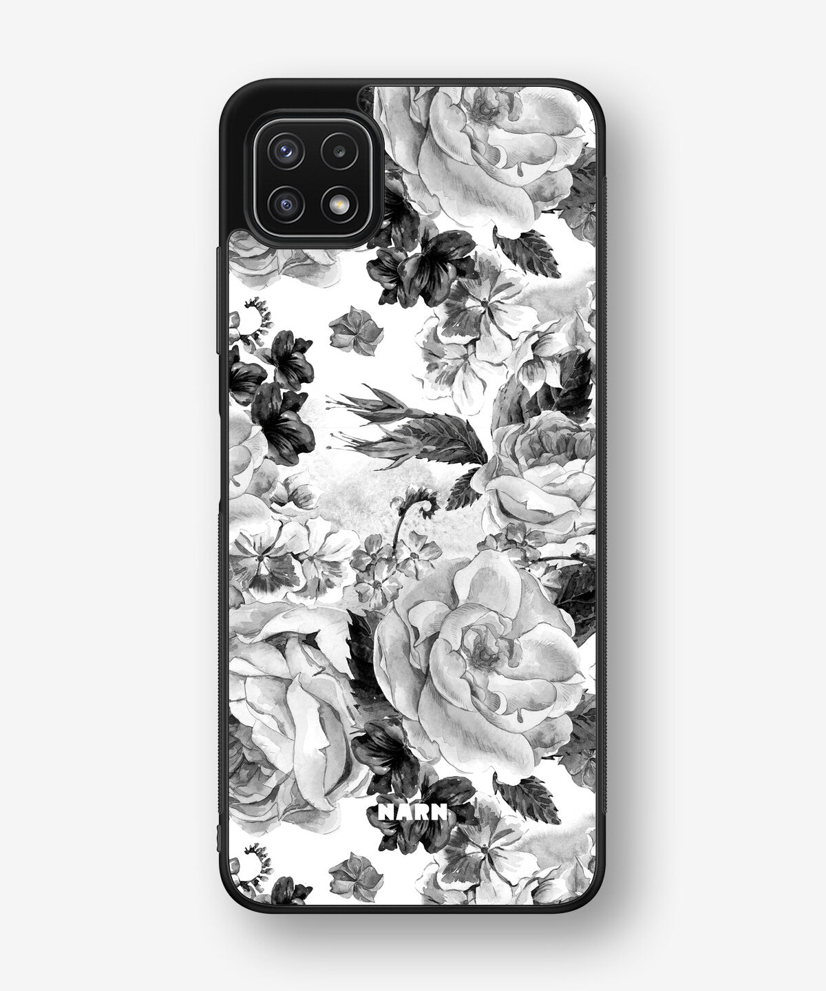 Samsung Galaxy A22 5G Hard Case – Black & White Bloom - View 1