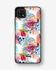Samsung Galaxy A22 5G Hard Case – Flowered Skulls - View 1