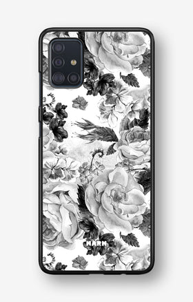 Samsung Galaxy A51 Hard Case – Black & White Bloom - View 1