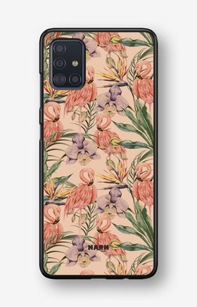 Samsung Galaxy A51 Hard Case – Flamingos & Flowers - View 1