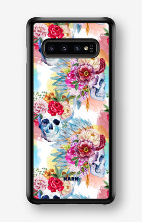 Samsung Galaxy S10 Hard Case – Flowered Skulls - View 1